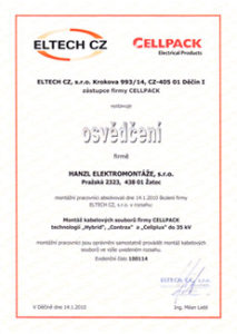 Certifikát Hanzl elektro