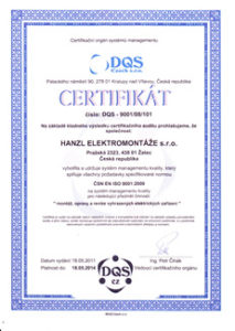 Certifikát Hanzl elektro